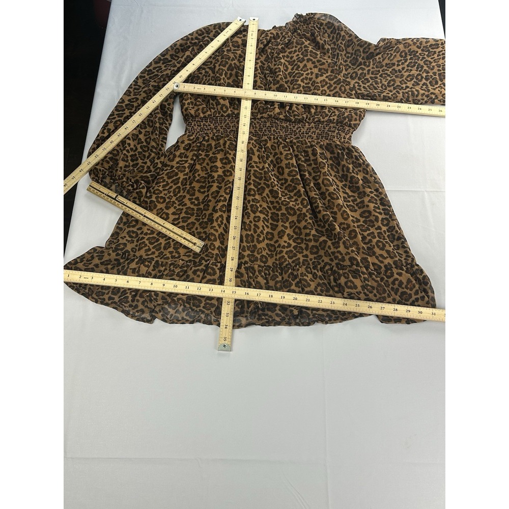 Old Navy Leopard Print Peasant Dress Women's L Smocked Empire Boho Midi - Picture 9 of 9